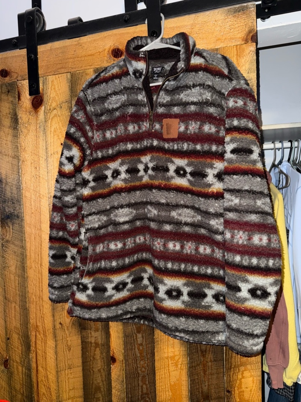 Cozy Half-Zip Sherpa Pullover - Burgundy Striped